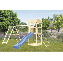Aire de jeux avec balançoire, toboggan et tour en bois pour le jardin