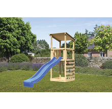Tour de jeu avec toboggan et mur d''escalade dans le jardin