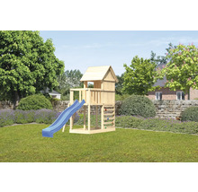 Tour de jeux cabane de jeux Karibu Frieda 107 x 107 cm en bois composée d'un toboggan, d'un mur d'escalade