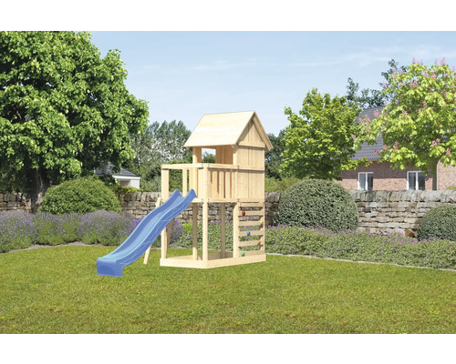 Tour de jeux cabane de jeux Karibu Frieda 107 x 107 cm en bois composée d'un toboggan, d'un mur d'escalade Tour de jeux cabane de jeux Karibu Frieda 107 x 107 cm en bois composée d'un toboggan, d'un mur d'escalade