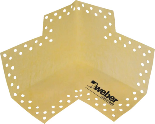Angle d'étanchéité weber dec intérieur Logo Weber Saint Gobain sur cornière de protection d''angle pour enduit