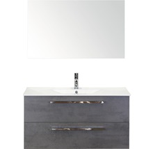 Ensemble de meubles de salle de bains Seville 100 cm avec lavabo en pierre naturelle modèle 1 et miroir béton anthracite