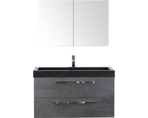 Badmöbel-Set Seville 100 cm mit Natursteinwaschtisch und Spiegelschrank Beton anthrazit Badmöbel-Set Seville 100 cm mit Natursteinwaschtisch und Spiegelschrank Beton anthrazit