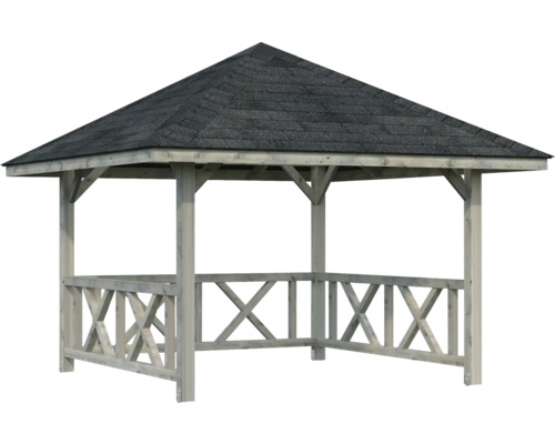 Pavillon Palmako Bianca 8,3 m² Set 1 avec balustrade 300 x 300 cm imprégné par immersion gris