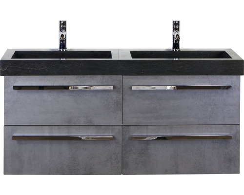 Lavabo double en pierre naturelle avec meuble bas Sanox SEVILLE lxhxp 121x58x45.5 cm couleur de façade béton anthracite 81703341