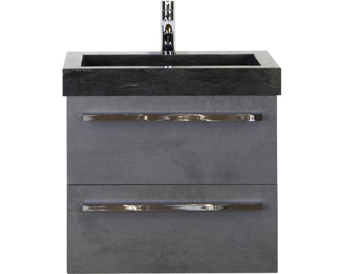 Ensemble de meubles de salle de bains Seville 60 cm avec lavabo en pierre naturelle et miroir avec éclairage LED béton anthracite