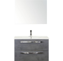 Ensemble de meubles de salle de bains Seville 80 cm avec lavabo en pierre naturelle modèle 1 et miroir lumineux béton anthracite