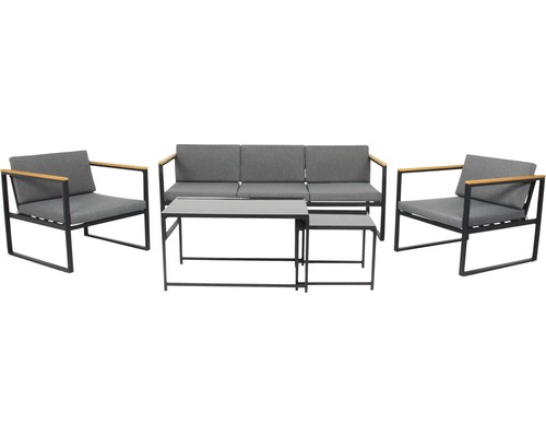 Loungeset Acamp Lounge Space 5-Sitzer 5-teilig anthrazit inkl. Sitzkissen Gartenmöbelset mit Sofa, zwei Sesseln und Couchtischen