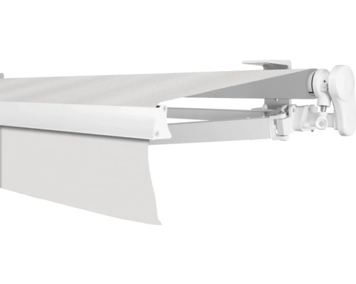 SOLUNA Gelenkarmmarkise Proof 5,5x3 Stoff Dessin 0001 Gestell RAL 9010 reinweiss Antrieb rechts inkl. Kurbel