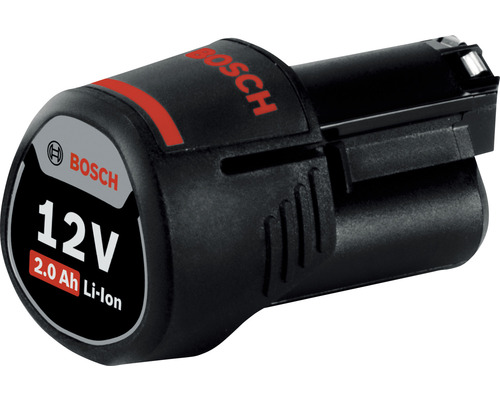Logo Bosch. Batterie lithium-ion 12 volts 2,0 ampères-heures.