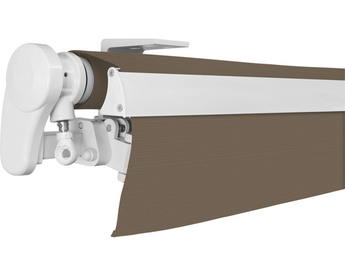 Store banne avec manivelle et tissu brun