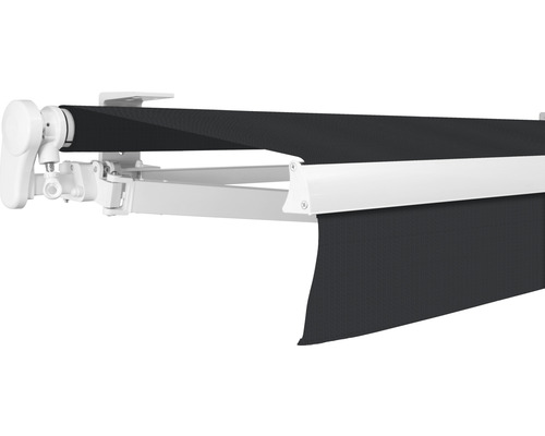 SOLUNA Gelenkarmmarkise Proof 5,5x3 Stoff Dessin U171 Gestell RAL 9010 reinweiss Antrieb links inkl. Kurbel