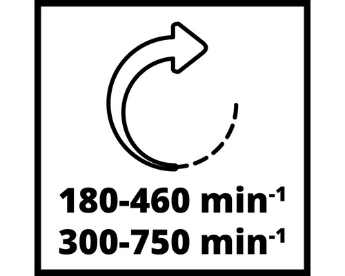 Drehzahl von 180 bis 460 Umdrehungen pro Minute und 300 bis 750 Umdrehungen pro Minute