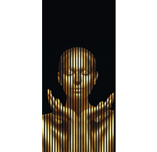 Porträt einer Frau mit goldener Farbe und vertikalen Linien
