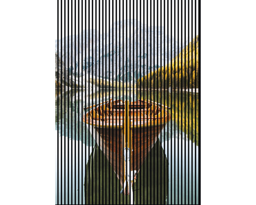 Panneau acoustique impression digitale Lac 3 19x1693x2400 mm Kit = 3 panneaux individuels Toile décorative avec motif de bateau devant un paysage de montagne