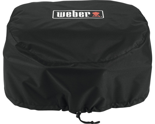 Schwarze Grillabdeckung mit Weber Logo für Schutz vor Witterungseinflüssen