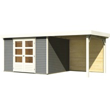 Abri de jardin Karibu Kodiak 5 avec toit en appentis de 2,4 m et paroi arrière 554 x 262 cm gris terre