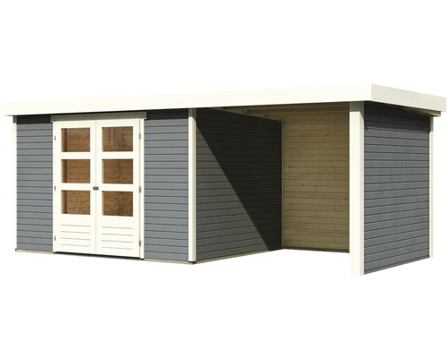 Abri de jardin avec porte double et appentis intégré
