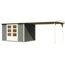 Gartenhaus Karibu Kodiak 5 inkl. Anbaudach 2,8 m 591,5 x 262 cm terragrau