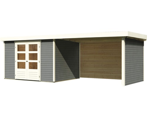 Abri de jardin moderne avec double porte et annexe en bois