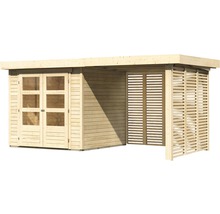 Abri de jardin en bois avec double porte et annexe latérale