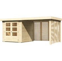 Abri de jardin en bois avec double porte et abri latéral