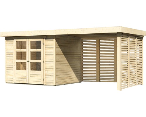 Abri de jardin en bois avec double porte et paroi à lamelles