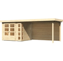 Abri de jardin en bois avec double porte et abri latéral