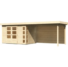Gartenhaus Karibu Naomi 4 inkl. Anbaudach 2,8 m, Rückwand 591,5 x 238 cm natur
