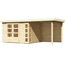 Gartenhaus Karibu Naomi 5 inkl. Anbaudach 2,4 m, Rückwand 554 x 262 cm natur
