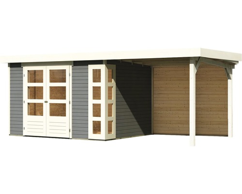 Abri de jardin avec double porte et véranda couverte en bois