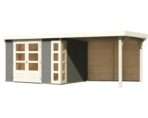 Abri de jardin avec porte double et espace couvert