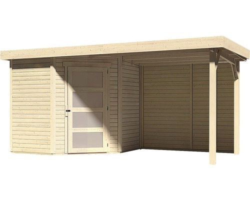 Abri de jardin en bois avec espace couvert