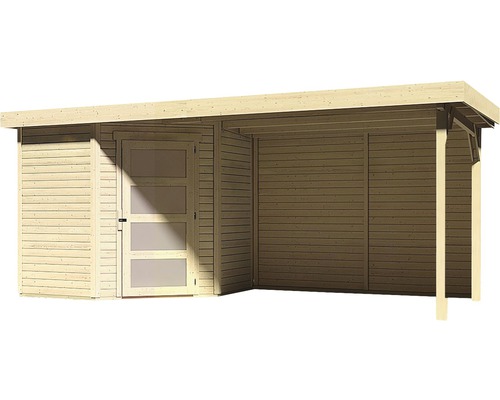 Abri de jardin en bois avec porte et auvent