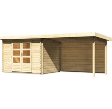 Abri de jardin Karibu Noorvik 3 avec extension de toit de 3 m, paroi arrière 614 x 273 cm naturel