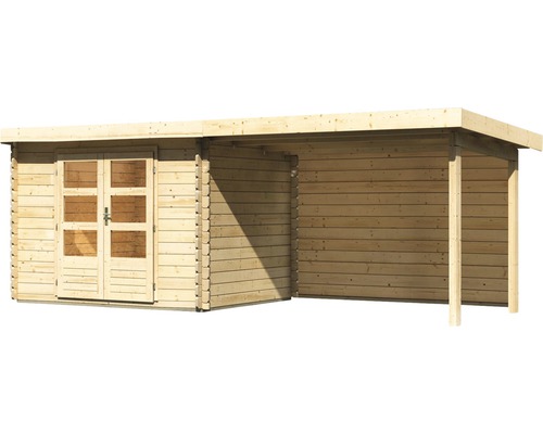 Abri de jardin en bois avec double porte et espace couvert