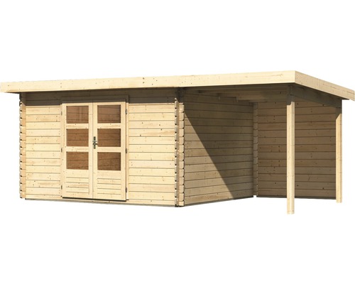 Abri de jardin en bois avec double porte et abri voiture