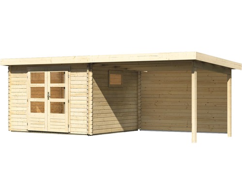 Abri de jardin en bois avec double porte et auvent