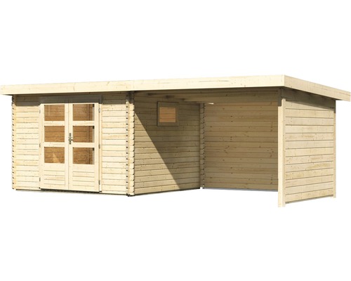 Abri de jardin en bois avec double porte et auvent