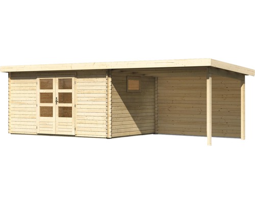 Maison de jardin en bois avec double porte et véranda couverte