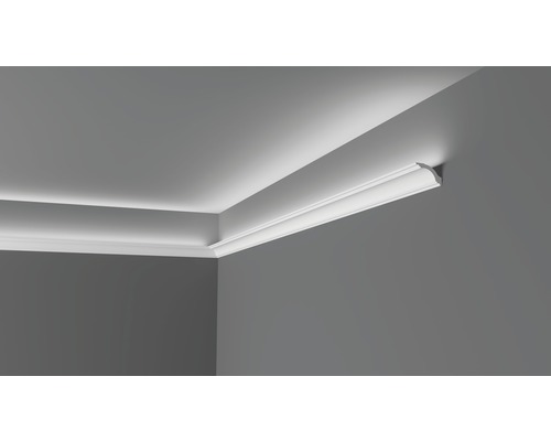 Moulure de plafond/Réglette LED Z1220, 1 x 2 m, 75 x 50 mm Corniche de plafond dans une pièce avec éclairage indirect