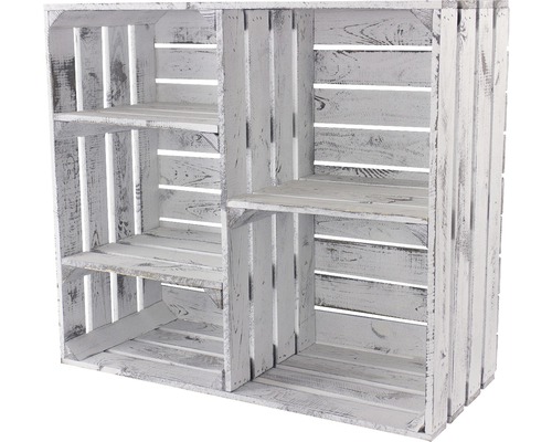 Vintage Schrank 3 Regalböden grau used look 75x35x68 cm Regal aus weißen Holzkisten