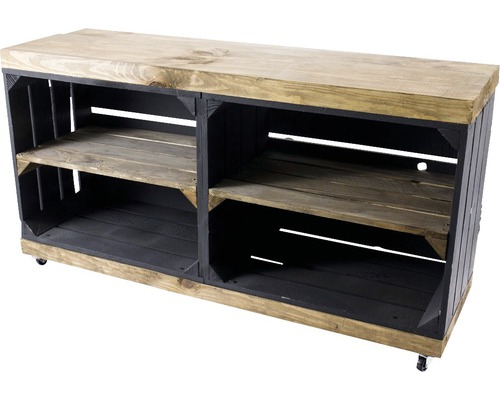 Vintage Fernsehschrank mit Rollen schwarz 100x50x30 cm Fernsehschrank aus Holzkisten mit Rollen