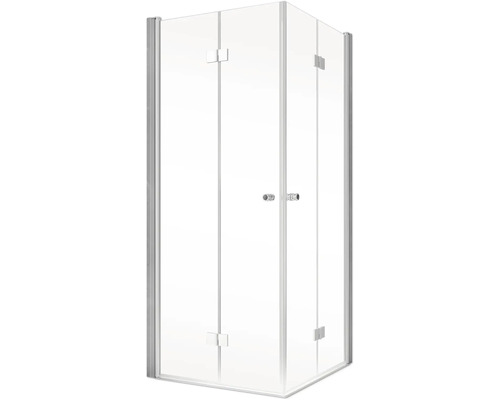 Eckdusche mit Glaswänden und Tür