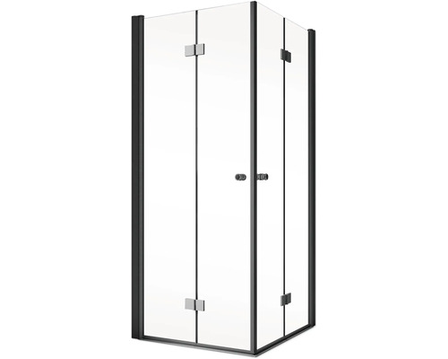 Cabine de douche d''angle avec portes battantes et verre transparent