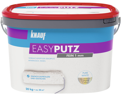 Enduit de décoration Knauf EASYPUTZ fin 1,0 mm blanc 20 kg Knauf Easyputz, enduit décoratif prêt à l''emploi, minéral, pour l''intérieur, grain fin 1 millimètre, 20 kilogrammes