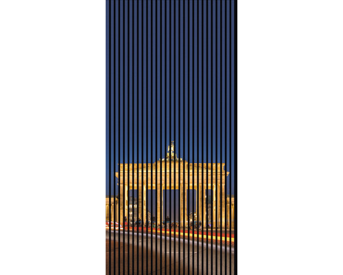 Panneau acoustique impression digitale Berlin 1 19x1133x2400 mm Kit = 2 panneaux individuels Porte de Brandebourg à Berlin derrière des lamelles noires