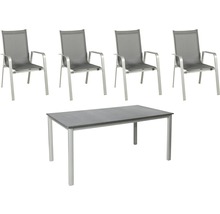 Table de jardin avec quatre chaises de jardin en aluminium et textile