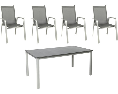 Set de meubles de jardin Acamp Urban aluminium 4 places 5 pièces argent empilable