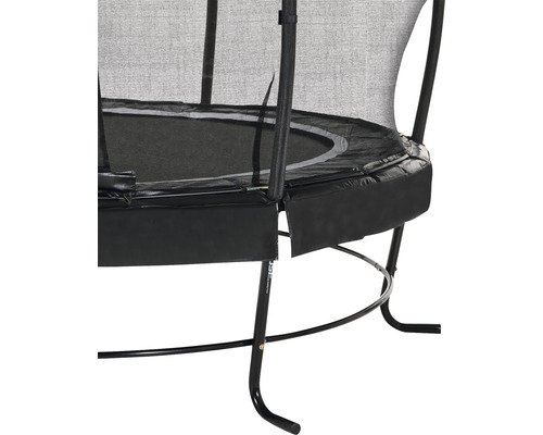 Vue détaillée d''un trampoline de jardin noir avec filet de sécurité